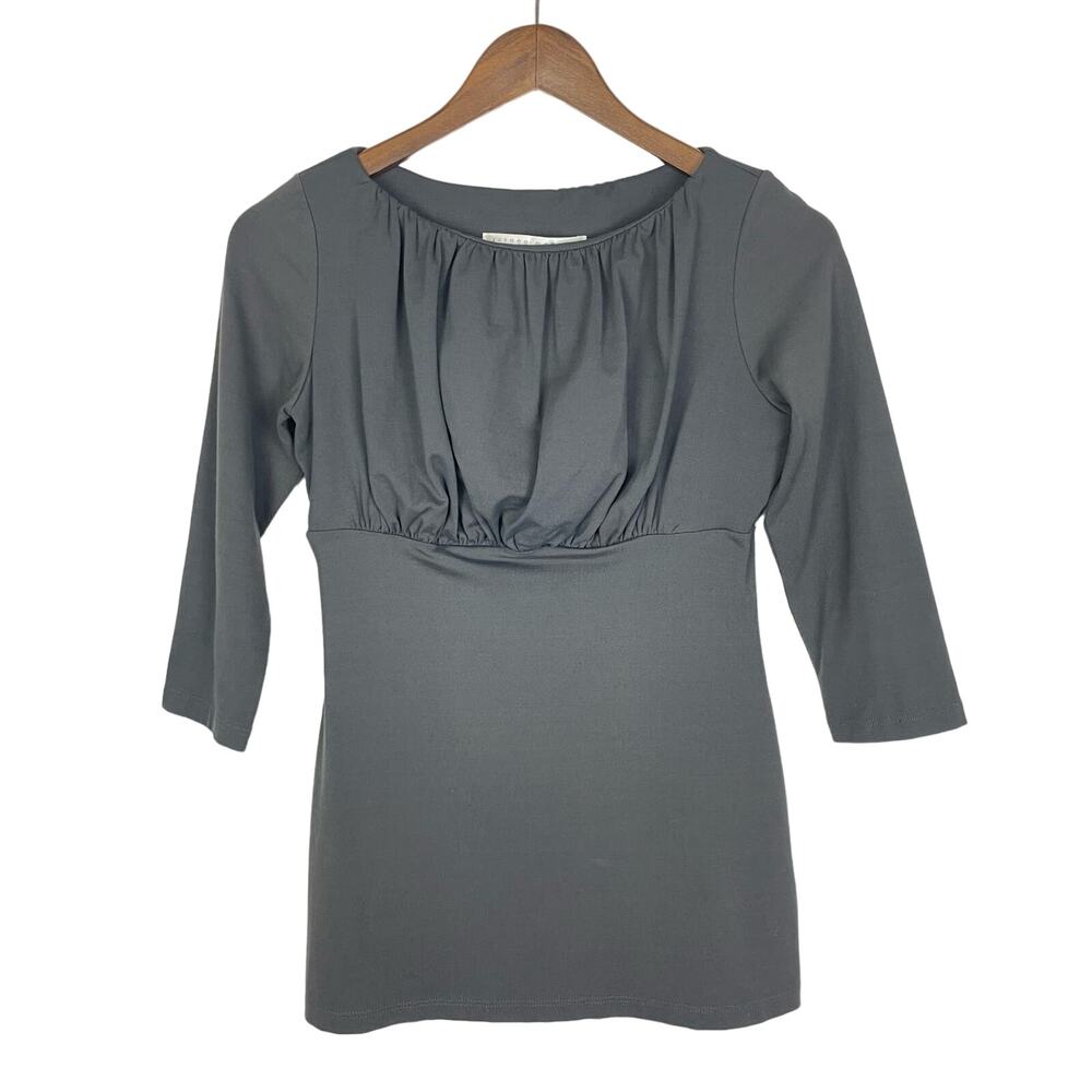 Susana Monaco Y2K Solid Gray Ruched Fitted Stretch Corpcore Flirty Baddie Top